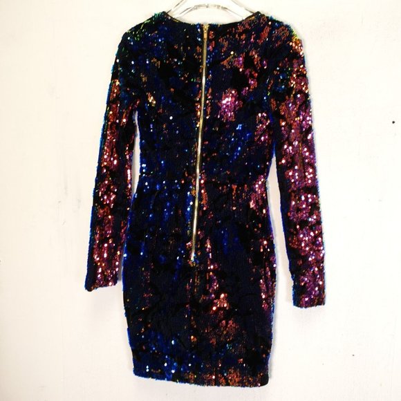 Vera‎ Lucy Dress XS Mini Bodycon Sequin Allover Colorful Sparkle Party Copper - Picture 10 of 10